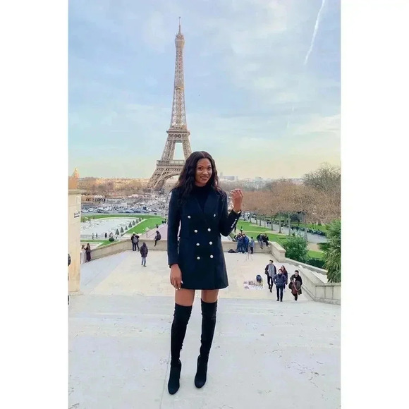 NWT Lulus Captain's Blog Black Double-Breasted Coat/Dress in  Black Size M - Picture 5 of 15